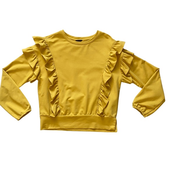 Ann Taylor Sweaters - Women’s Ann Taylor Mustard/Yellow Ruffle Sweatshirt sz XS [g86]